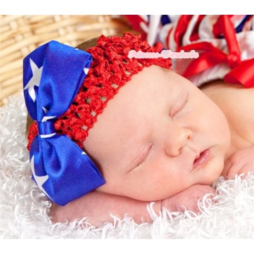 Red Headband With American Stars Satin Hair Bow Clip H653 